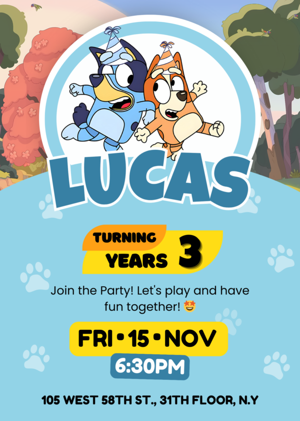 Bluey birthday invitation canva editable