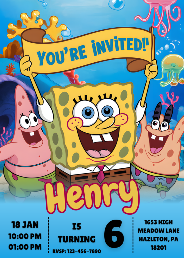 SpongeBob SquarePants birthday invitation digital template