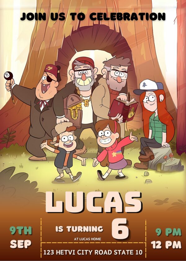 Gravity Falls birthday invitation card