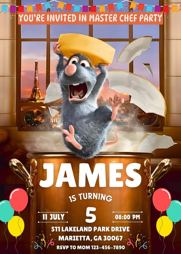 Ratatouille Birthday Invitation, Customizable Ratatouille Birthday Invite, Printable Party Decor, Instant Download