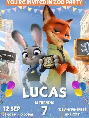 Zootopia Birthday Invitation