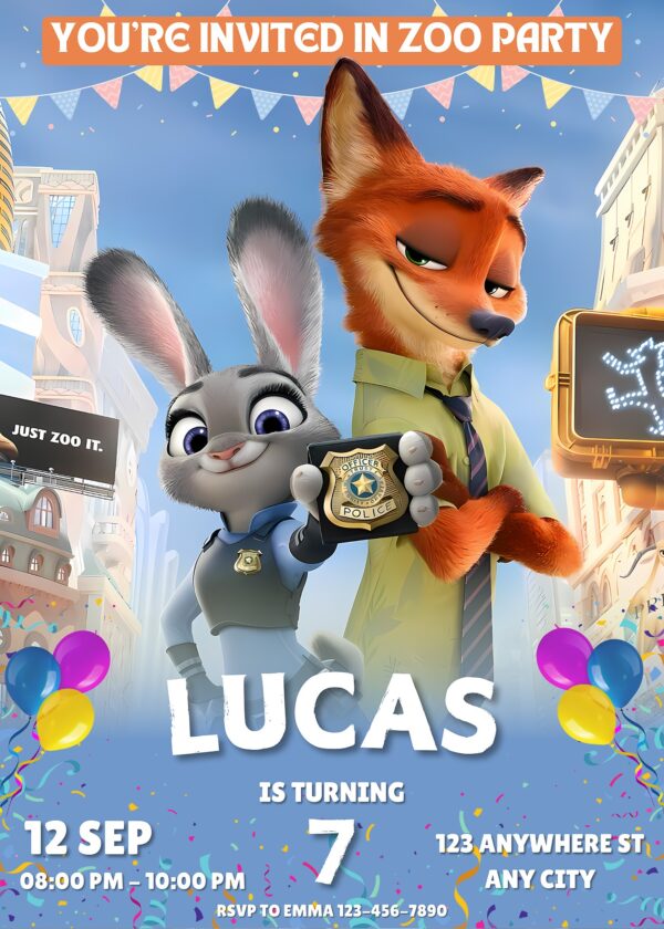 Zootopia Birthday Invitation